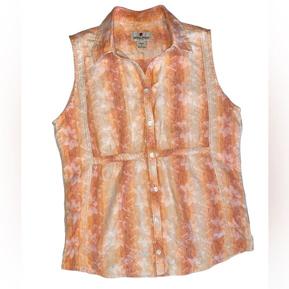 Woolrich Peach Fuzz Woven Textured Button Front Sleeveless Top Size Small - Picture 1 of 9